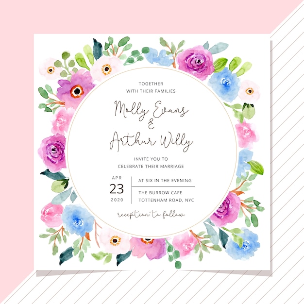 Invitation De Mariage Avec Cadre Floral Aquarelle Douce