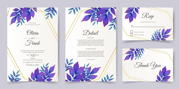 Invitation De Mariage Ou Carte De Voeux Avec Un Beau Design De Feuilles Violettes