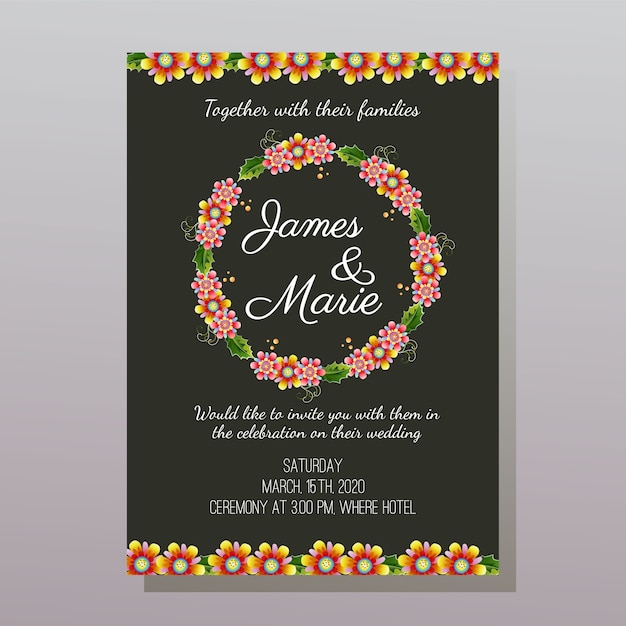 Invitation De Mariage Avec Une Couronne Florale