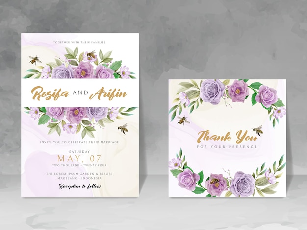 Invitation De Mariage élégante Avec Aquarelle Florale Et Abeilles