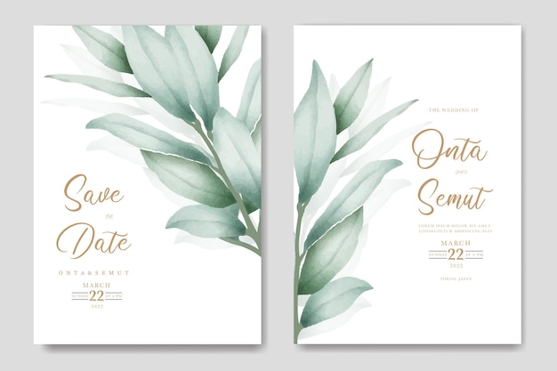 Invitation De Mariage Avec Une Feuille D'aquarelle Et Un Texte Doré