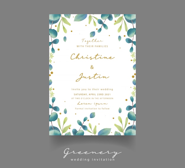 Vecteur invitation de mariage avec des feuilles d'eucalyptus aquarelle