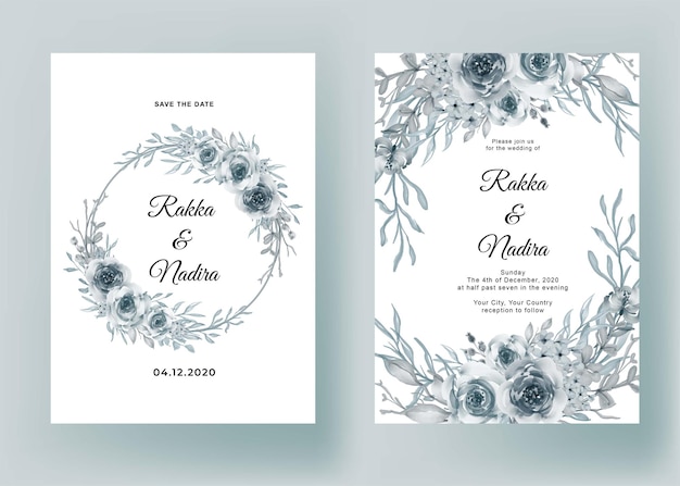 Invitation De Mariage Avec Fleur Bleu Pastel Romantique