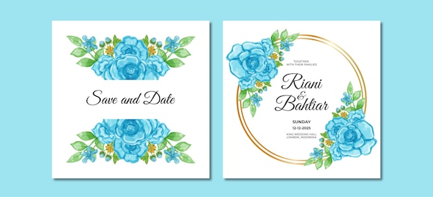 Invitation De Mariage Avec Des Fleurs Bleues Aquarelles