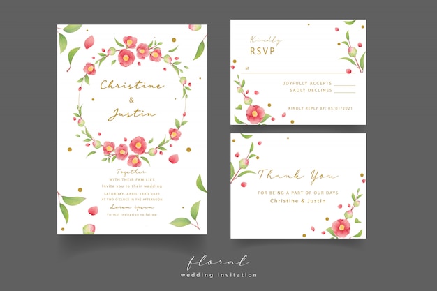 Vecteur invitation de mariage avec des fleurs de camélia aquarelles