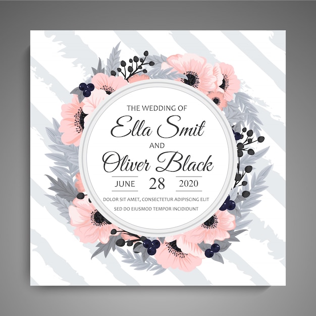 Invitation de mariage avec des fleurs colorées.