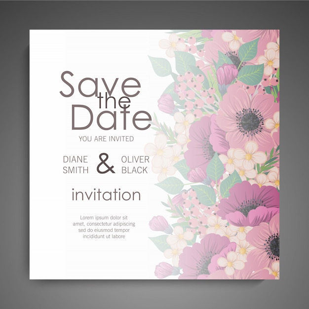 Invitation De Mariage Avec Des Fleurs Colorées.