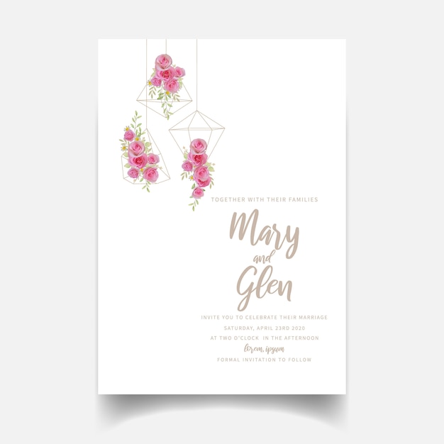 Invitation De Mariage Avec Des Fleurs Roses Roses Florales