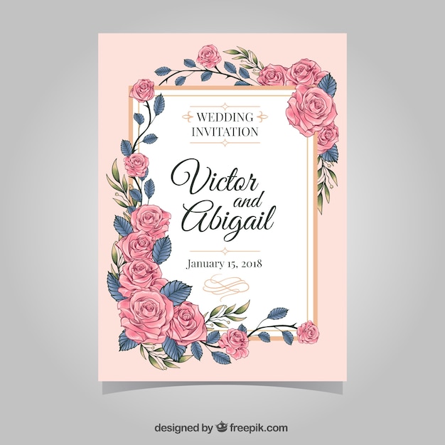 Invitation De Mariage Avec Des Fleurs Roses