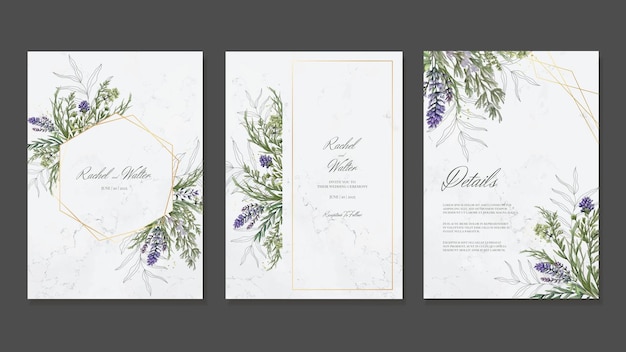 Invitation De Mariage Avec Des Fleurs Sauvages De Printemps Sur Un Fond De Marbre Modèles Vectoriels De Style Rustique