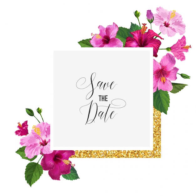 Invitation De Mariage Avec Des Fleurs. Sauvez La Carte De Date