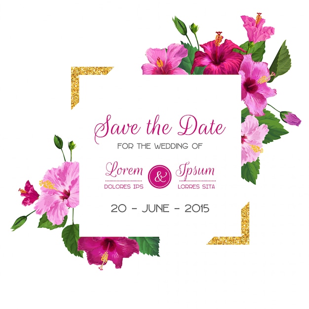 Invitation De Mariage Avec Des Fleurs. Sauvez La Carte De Date