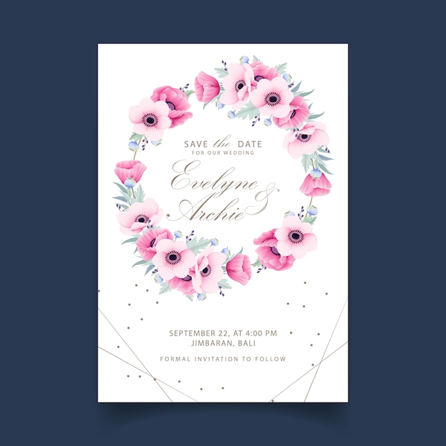 Invitation De Mariage Floral Avec Anemone Et Fleurs De Pavot