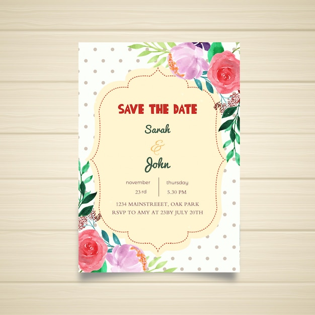 Vecteur invitation de mariage floral d'aquarelle