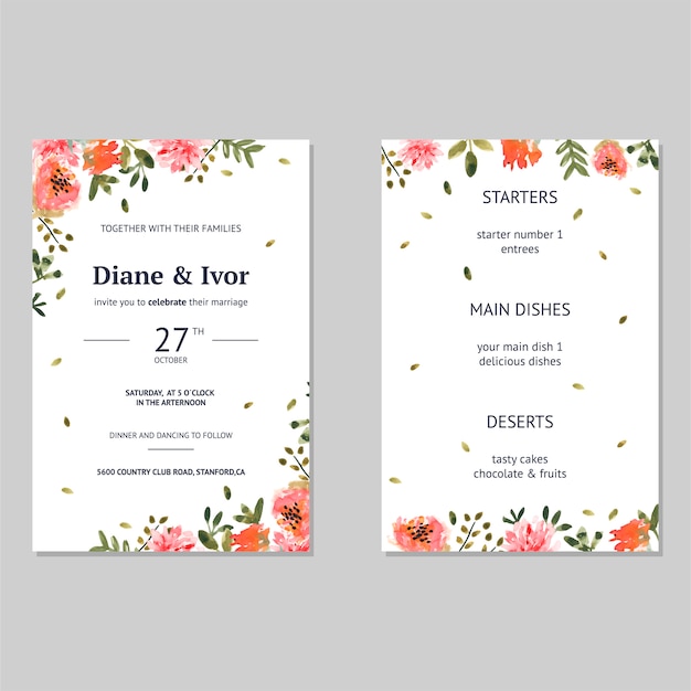 Invitation De Mariage Floral à L'aquarelle