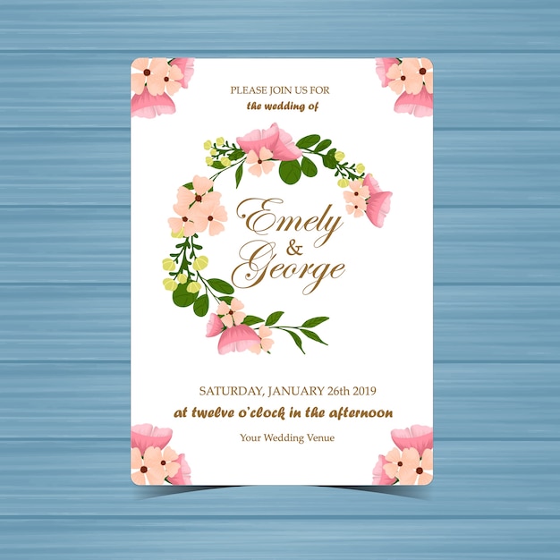 Invitation De Mariage Floral Avec De Belles Fleurs Roses