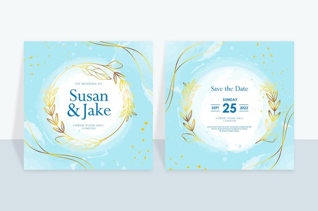 INVITATION DE MARIAGE FLORAL DORÉ DESSINÉ À LA MAIN FOND D'AQUARELLE