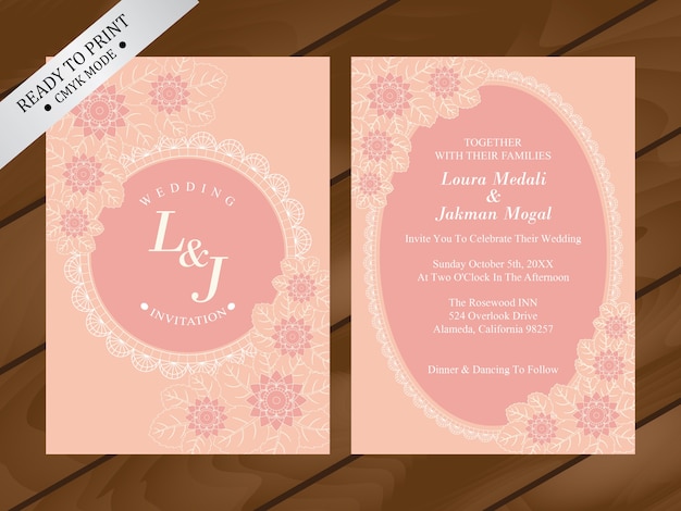 Vecteur invitation de mariage floral double face