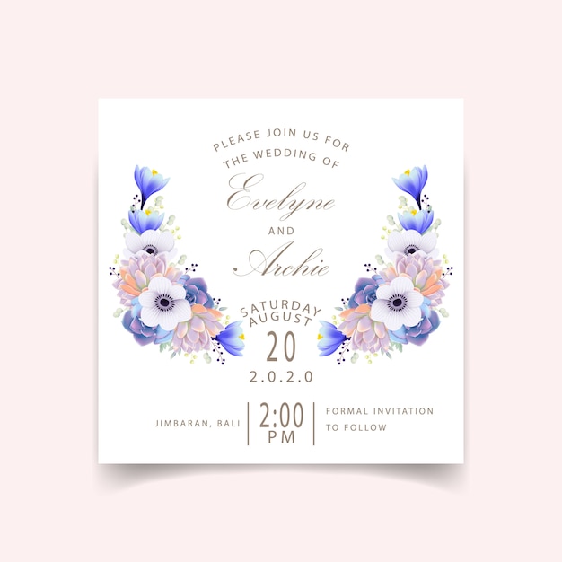 Invitation De Mariage Floral Avec Fleur D'anemone Et Succulente