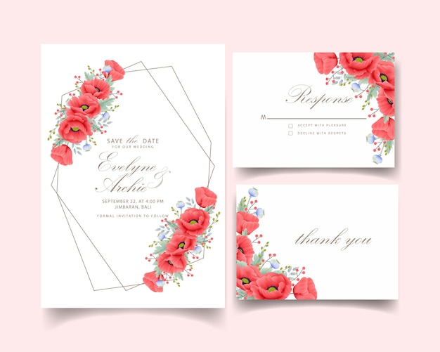 invitation de mariage floral avec fleur de pavot