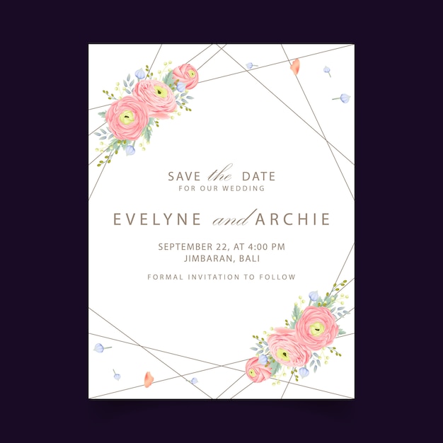 Invitation De Mariage Floral Avec Fleur De Renoncule