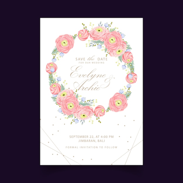 Invitation De Mariage Floral Avec Fleur De Renoncule