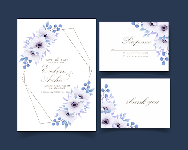 Invitation De Mariage Floral Avec Des Fleurs D'anemone