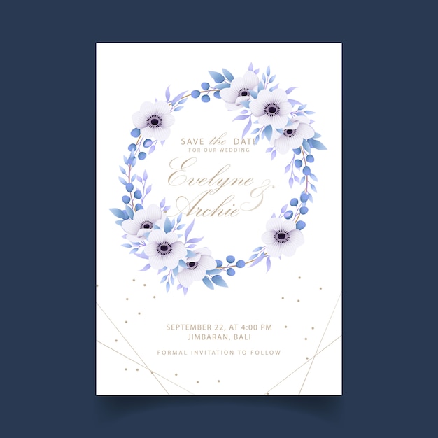 Invitation De Mariage Floral Avec Des Fleurs D'anemone