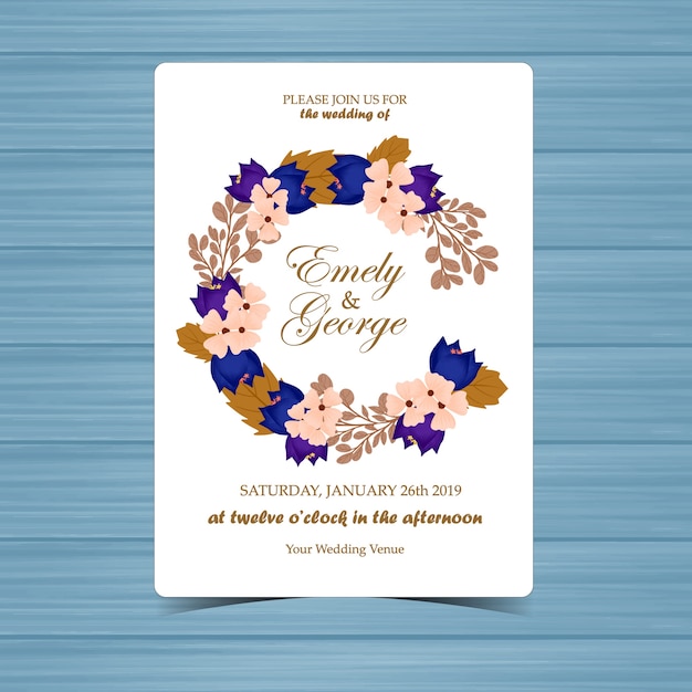 Invitation De Mariage Floral Avec Des Fleurs Et Des Feuilles De L'automne