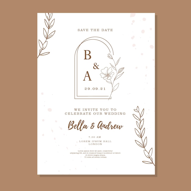 Invitation De Mariage Floral Marron Dessinée à La Main élégante Simple