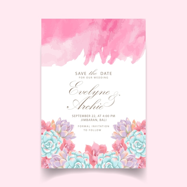 Invitation De Mariage Floral Avec Des Plantes Succulentes