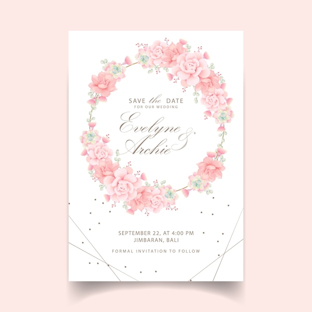 Invitation De Mariage Floral Avec Des Plantes Succulentes