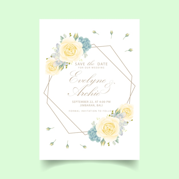 Invitation De Mariage Floral Avec Rose Blanche Et Succulente