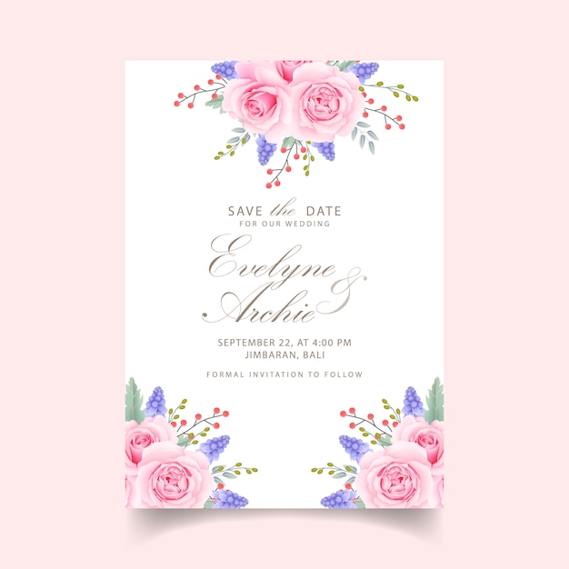 Invitation De Mariage Floral Avec Rose Rose Et Fleur Muscari