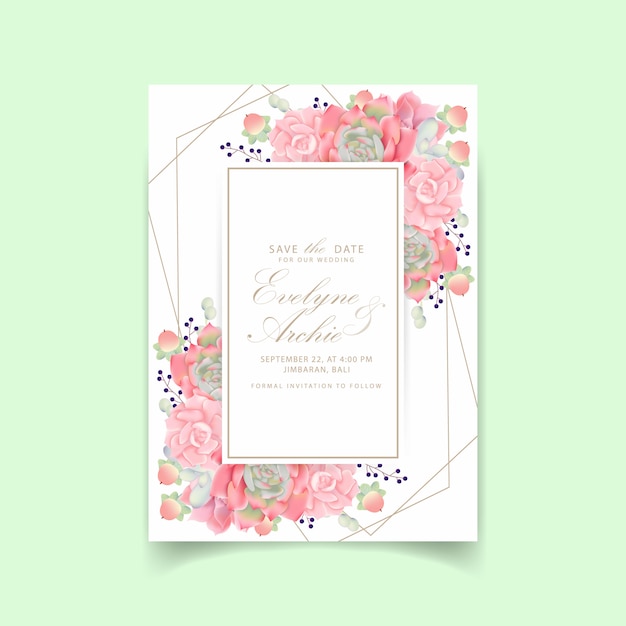 Invitation De Mariage Floral Avec Succulente