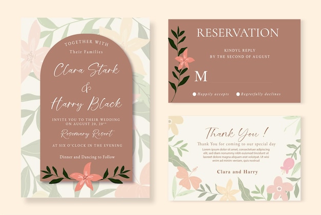 Vecteur invitation de mariage florale minimaliste set de vecteur libre