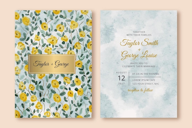 Invitation De Mariage Avec Fond Floral Et Abstrait Jaune