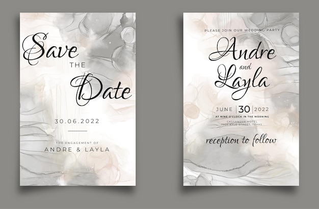 Invitation De Mariage Avec Fond Fluide Aquarelle à L'encre D'alcool