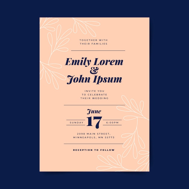 Vecteur invitation de mariage formel design plat