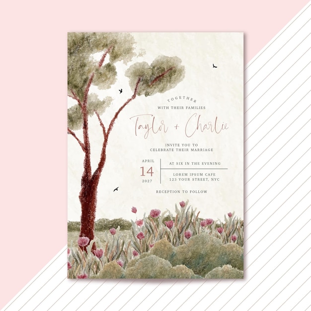Invitation De Mariage Avec Illustration De Paysage De Jardin Floral