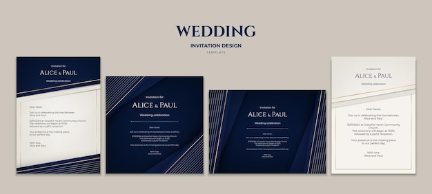 Vecteur une invitation de mariage de luxe dans l'atmosphère classique et haut de gamme bleu blanc et or