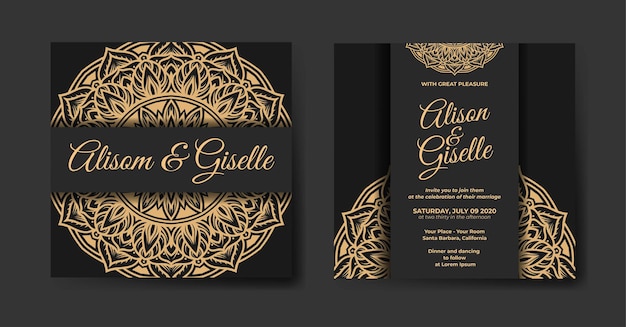 Invitation De Mariage De Luxe élégante Avec Modèle De Mandala