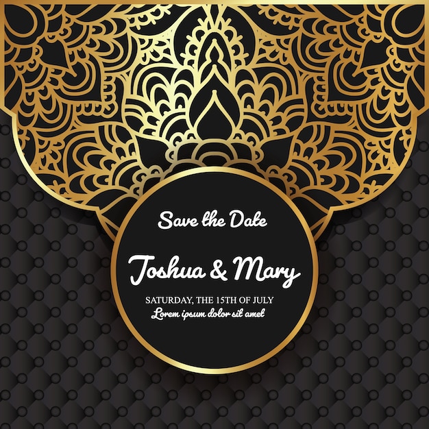 Vecteur invitation de mariage de luxe avec l'ornement de mandala