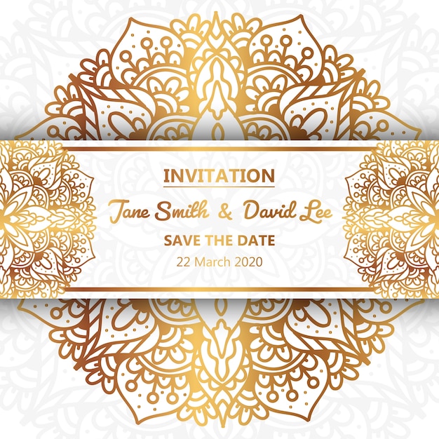 Vecteur invitation de mariage de luxe avec l'ornement de mandala