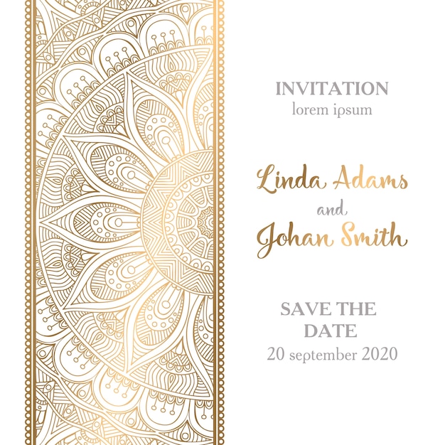 Vecteur invitation de mariage de luxe vector avec mandala