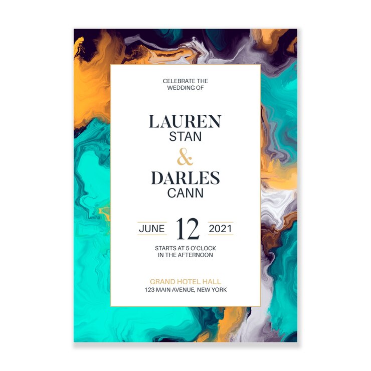 Vecteur invitation de mariage en marbre