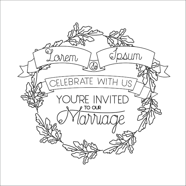 Invitation De Mariage Et Mariée Avec Guirlande Et Ruban