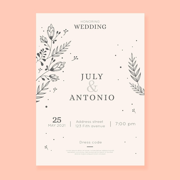 Vecteur invitation de mariage minimaliste