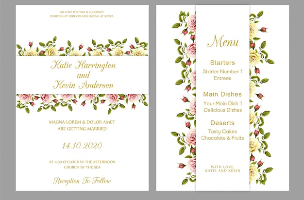 Invitation De Mariage Moderne Avec Carte De Menu