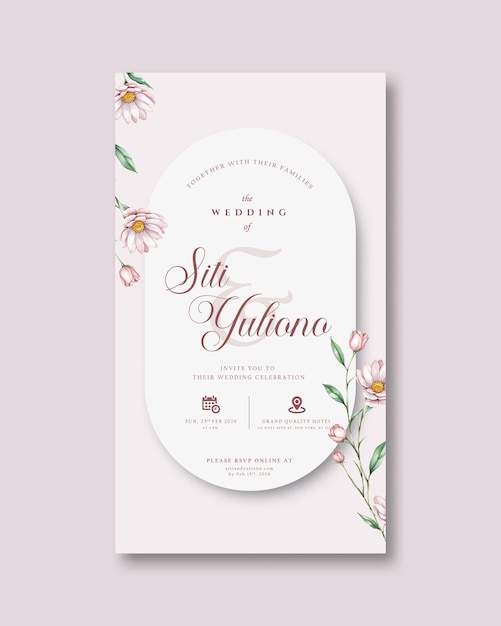 invitation de mariage numérique avec aquarelle de fleur rose